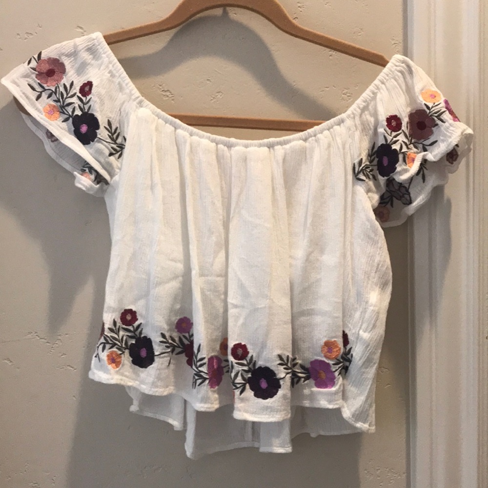 Off the shoulder flower top.